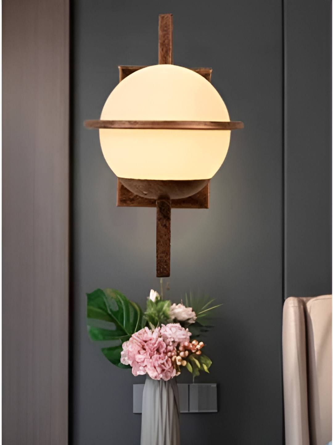 KINIS Copper-Toned & White Spherical Shaped Wall Lamp & Bulb