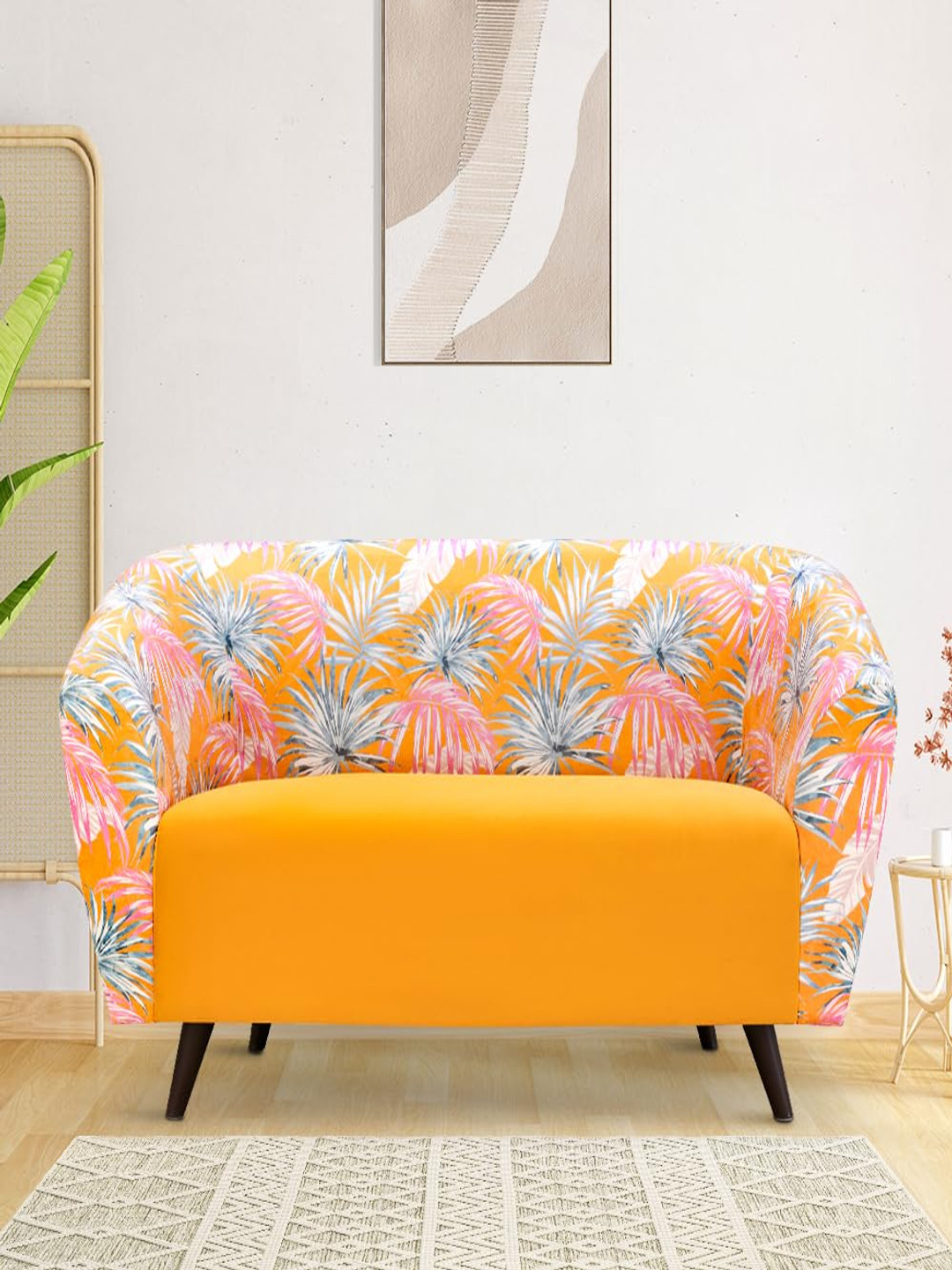 Duroflex Meadow Yellow & White Floral Printed 2 Seater Palm Loveseat
