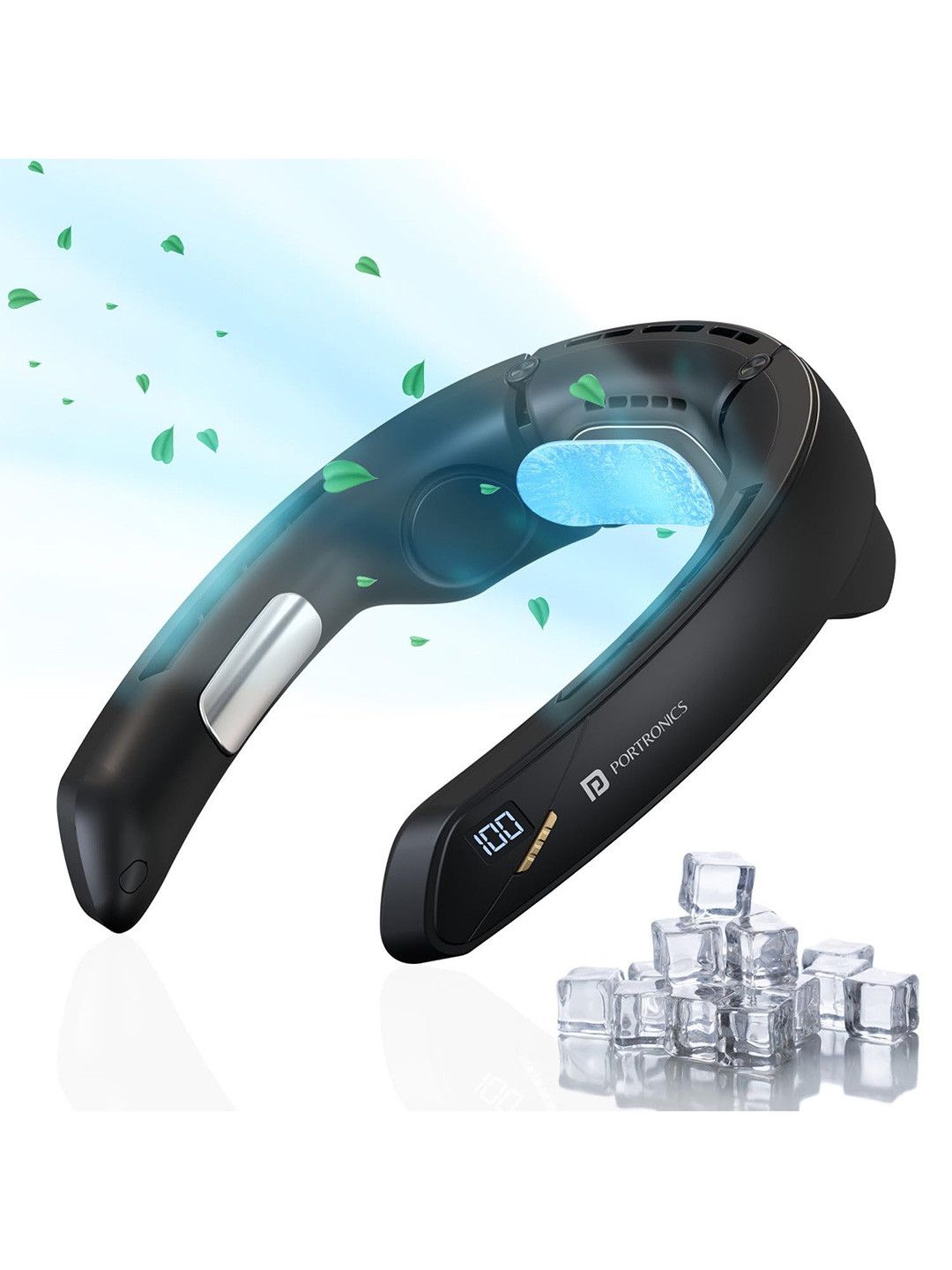 Portronics Black CoolAid Portable Rechargeable Neck Fan With 360 Cooling Plate Technology