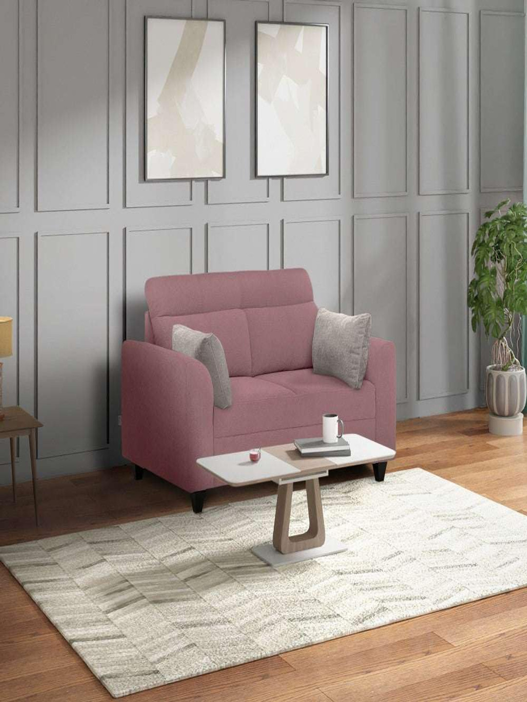 Duroflex Zivo Plus Dusky Pink Fabric 2 Seater Sofa Set