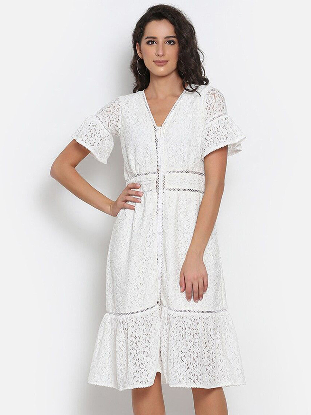 MARC LOUIS Women Self Design Net A-line Dress