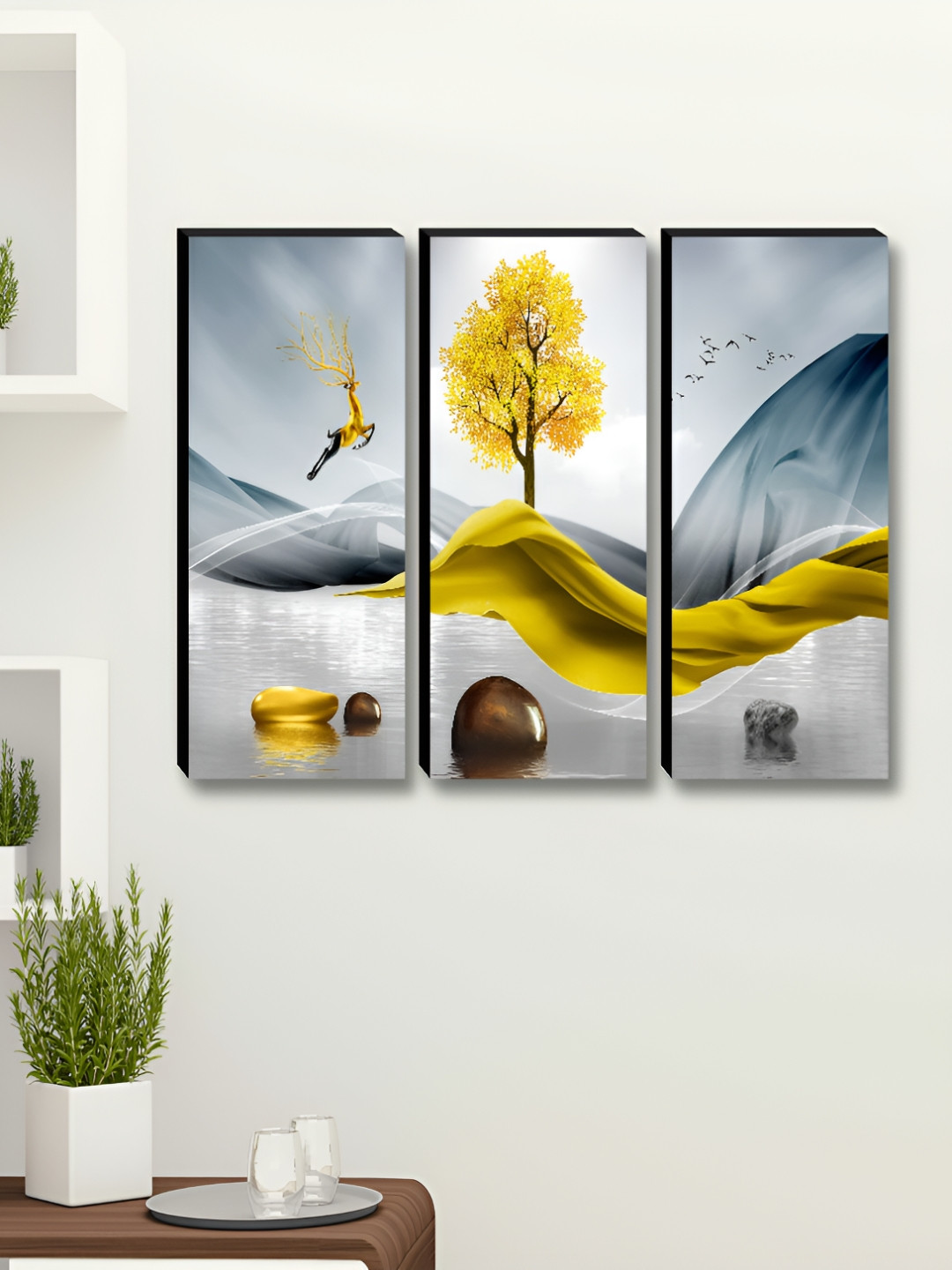 Myntra Elegant Homes Tree Wood 3 Piece Wall Rectangle Paintings Wall Art -15 x 6 In
