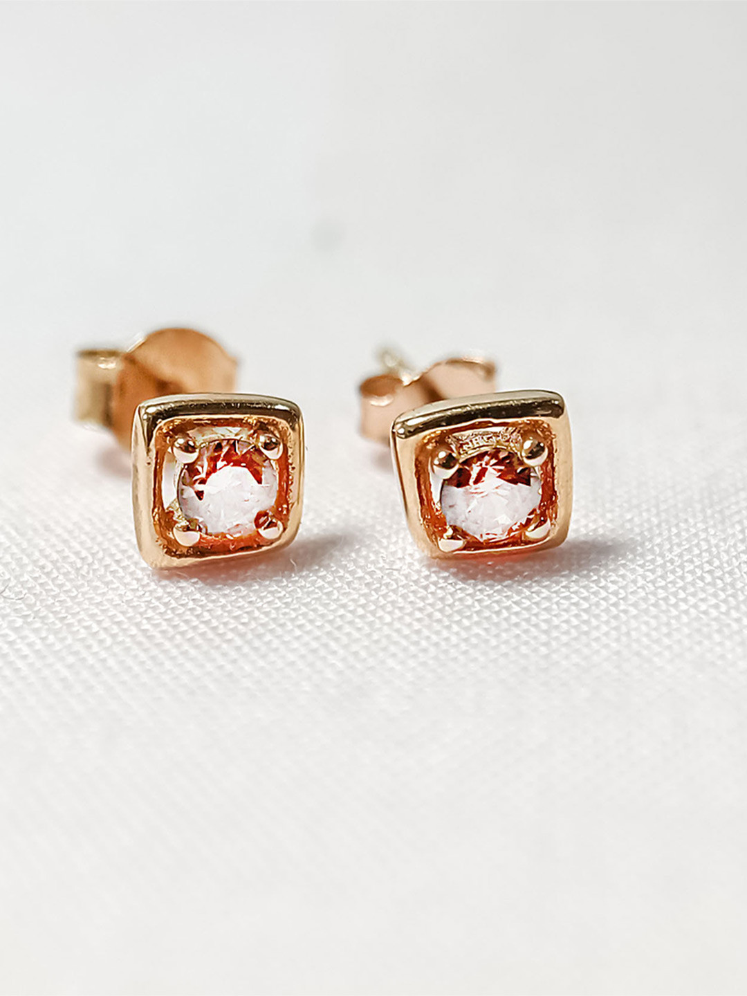 INARI SHINES 925 Sterling Silver Rose Gold-Plated CZ-Studded Square Shaped Studs