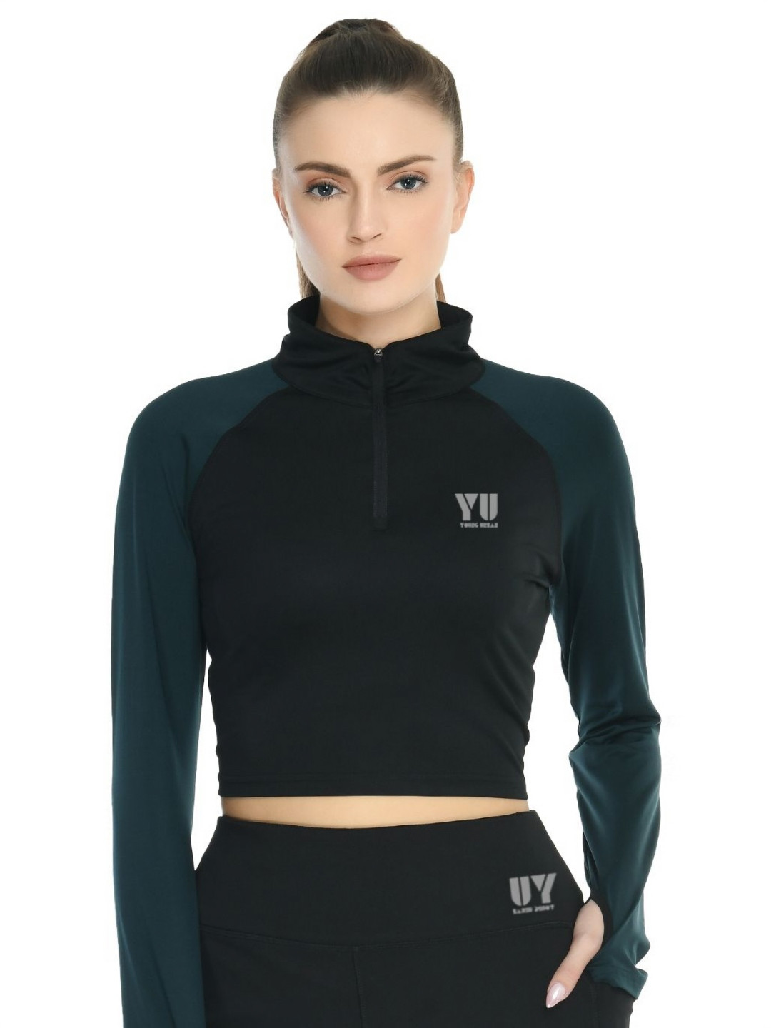 Young Urban Women Solid High Neck Dri-FIT Stretchable T-shirt