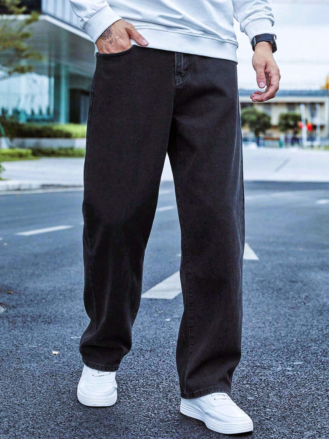 ZAYSH Men Slash Knee Stretchable Jeans - Baggy