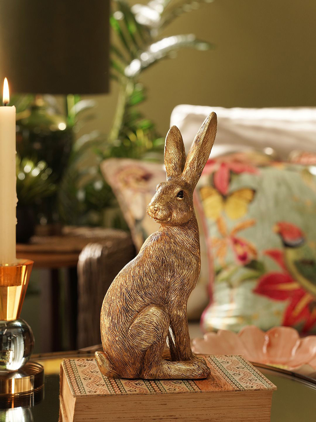 Pure Home and Living Gold-Toned & Black Rabbit Polyresin Figurine Showpiece