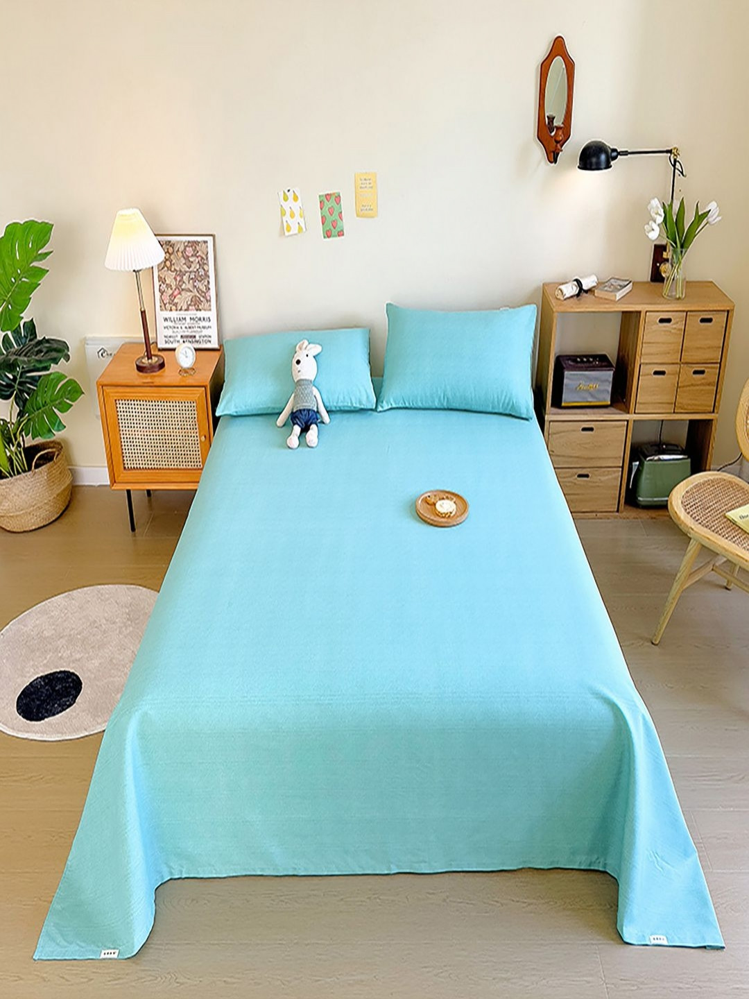 JC HOME Turquoise Blue 140 TC Queen Bedsheet Set 2.45 m x 2 m