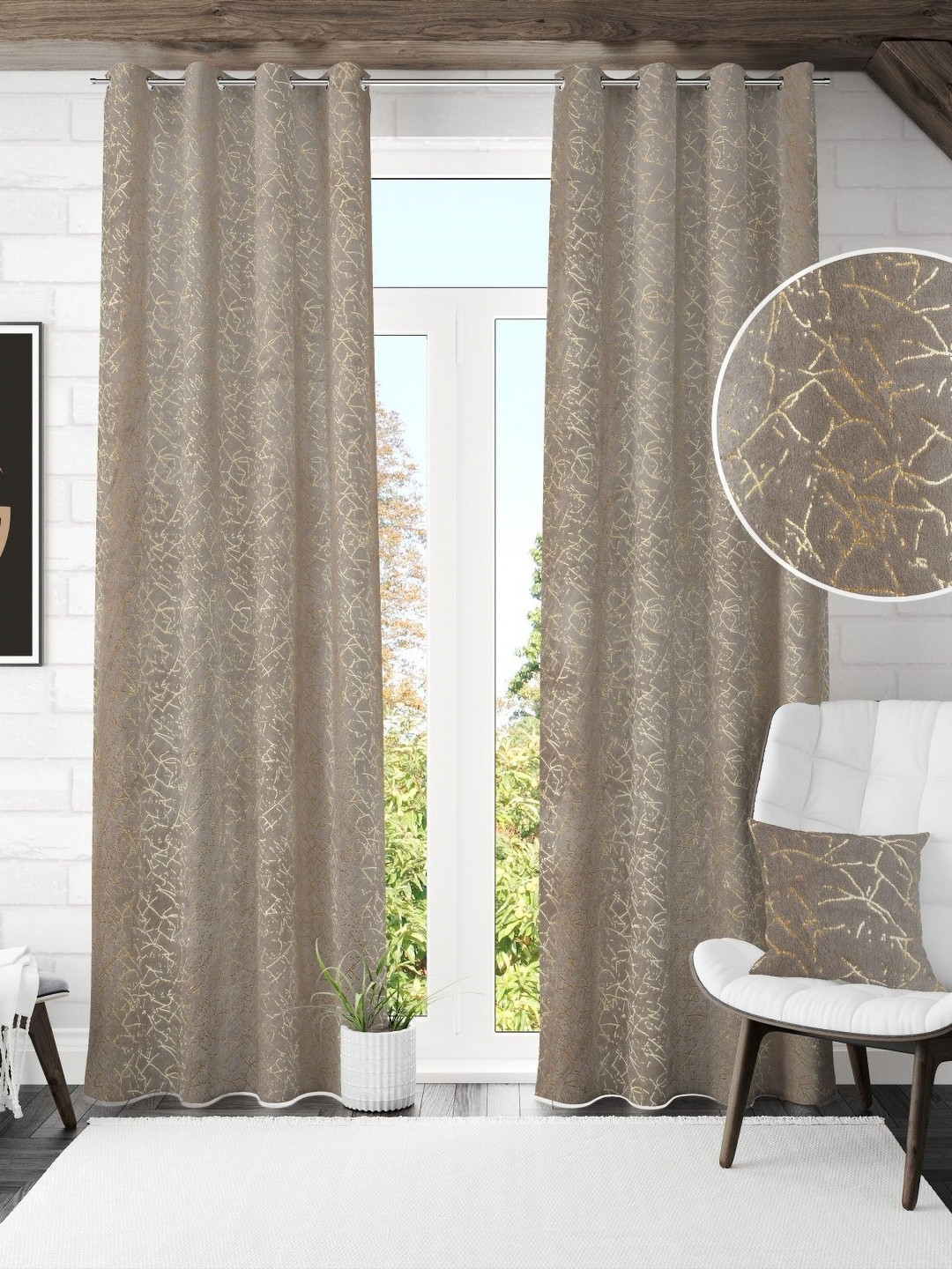 Galaxy Home Decor Grey 2 Pieces Self Design Room Darkening Window Velvet Curtains