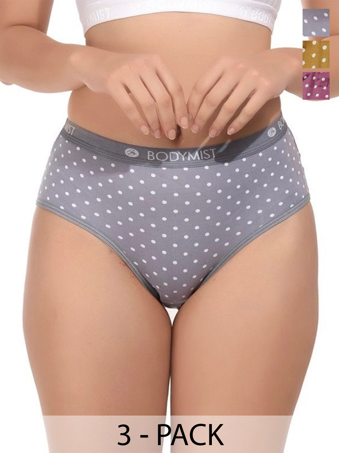 BODYMIST Women Pack Of 3 Printed Mid Rise Hipster Briefs N-64 S