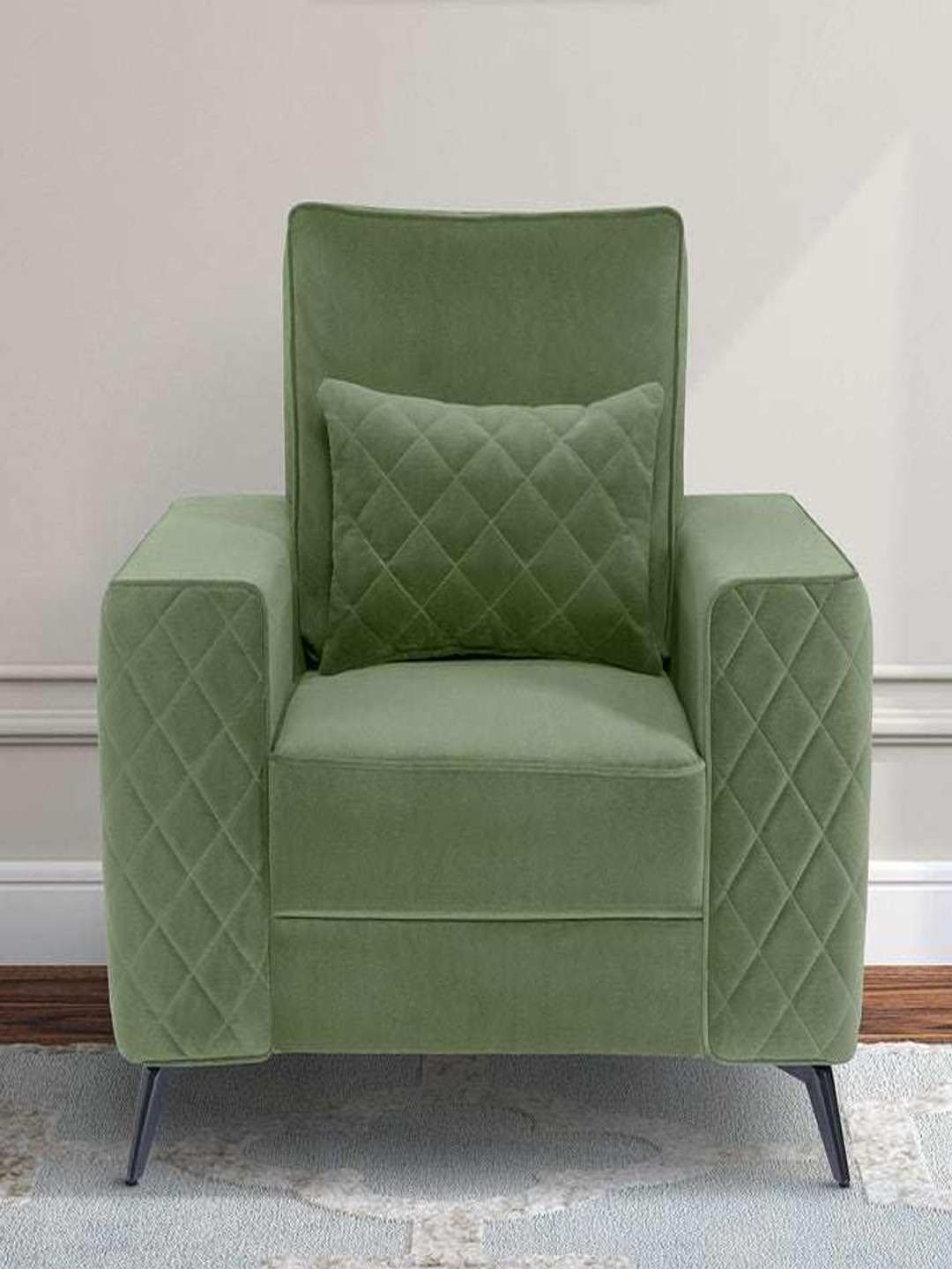 Duroflex Eden Green1 Seater Premium Fabric Sofa With Cushion