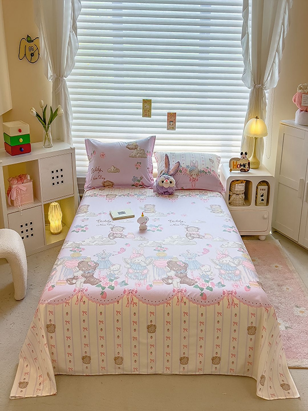 JC HOME Pink & Blue Printed Pure Cotton 220TC Double Queen Bedsheet Set - 1.80 m x 2.30 m