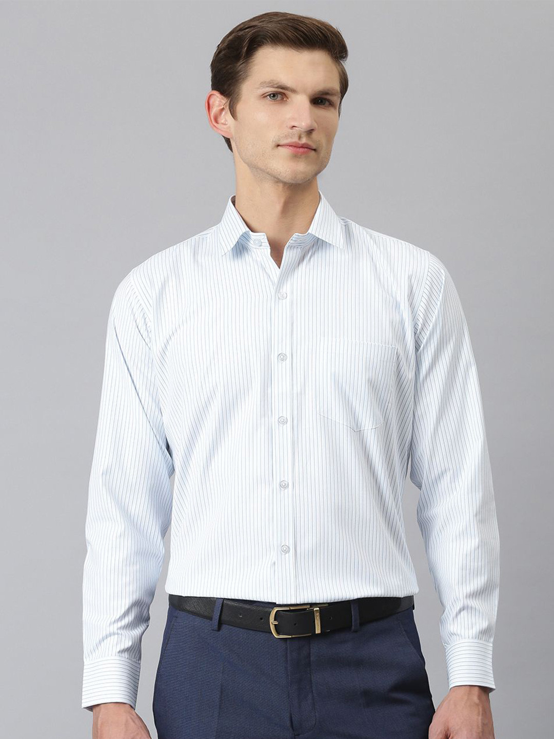 ACCOX Men Comfort Regular Fit Spread Collar Vertical Striped Cotton Formal Shirt