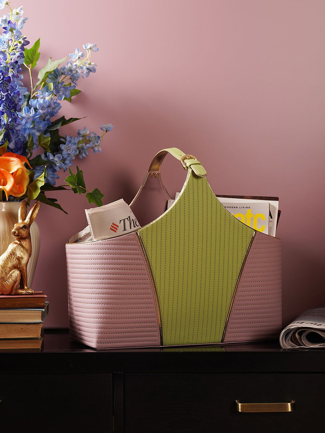 Pure Home and Living Purple Textured Faux Leather Magazine Organiser