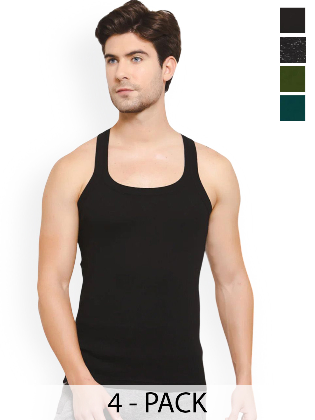 Sporto by Macho Men Pack Of 4 Square Neck Sleeveless Combed Cotton Gym Vests