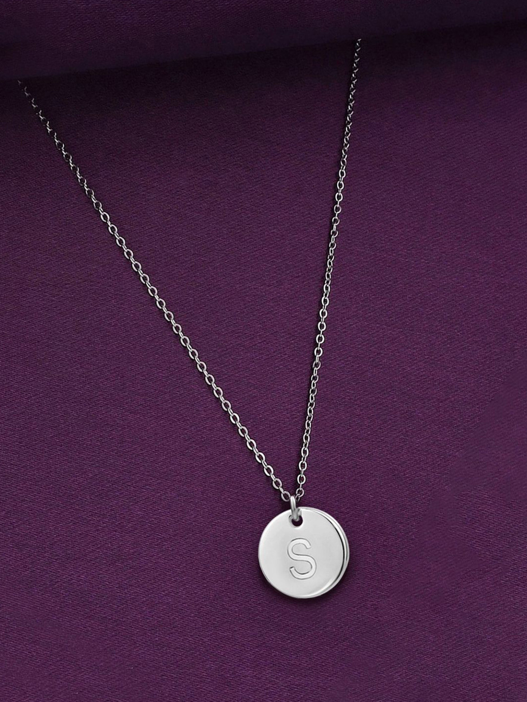 Peora Unisex Silver-Plated Stainless Steel Alphabet S Circular Pendant With Chain