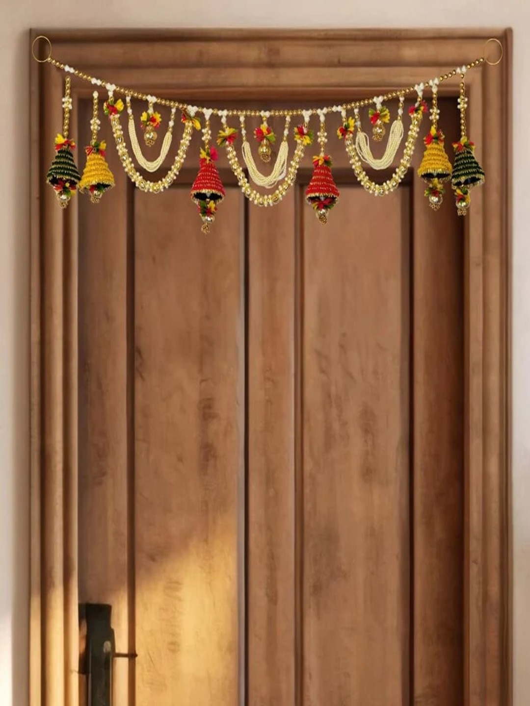 THE HOME CO. Red & Green Regal Bells And Beads Floral Toran