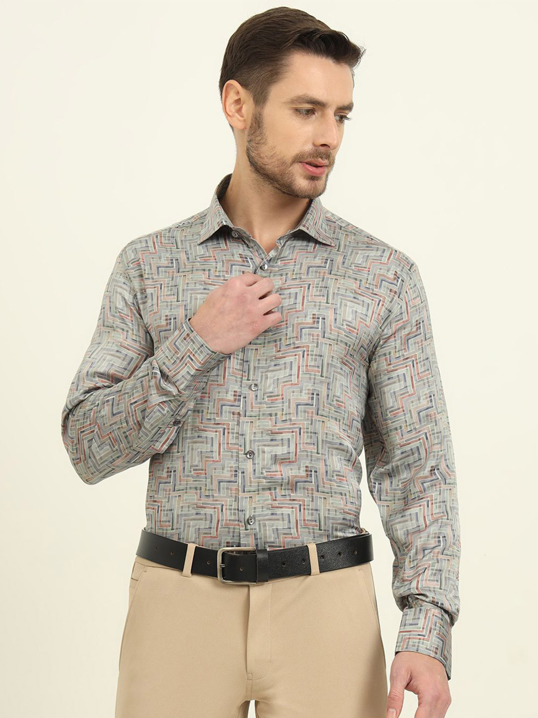 JADE BLUE Men Slim Fit Spread Collar Abstract Printed Formal Shirt