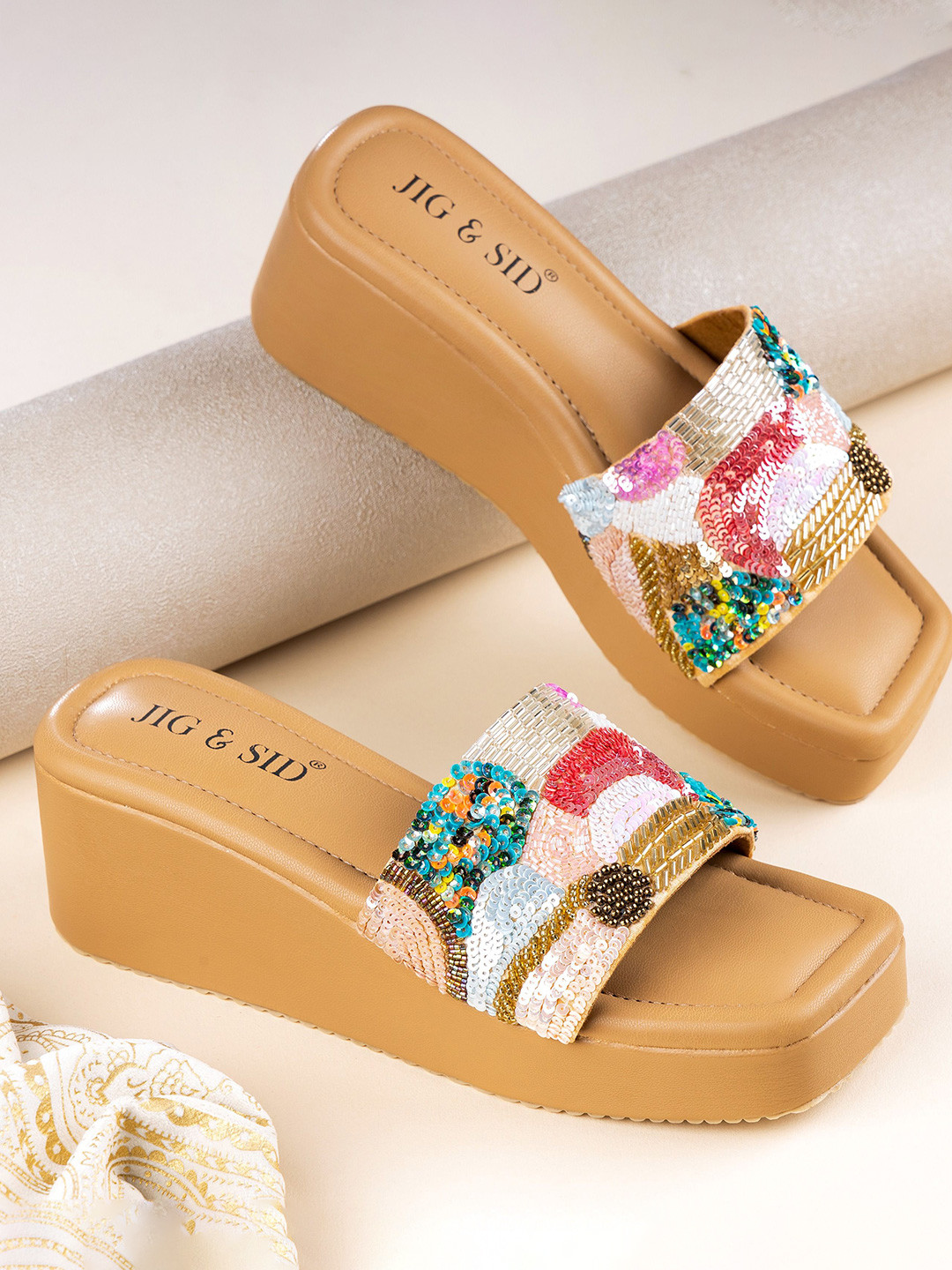 JIG & SID Women Embellished Platform Heel Sandals