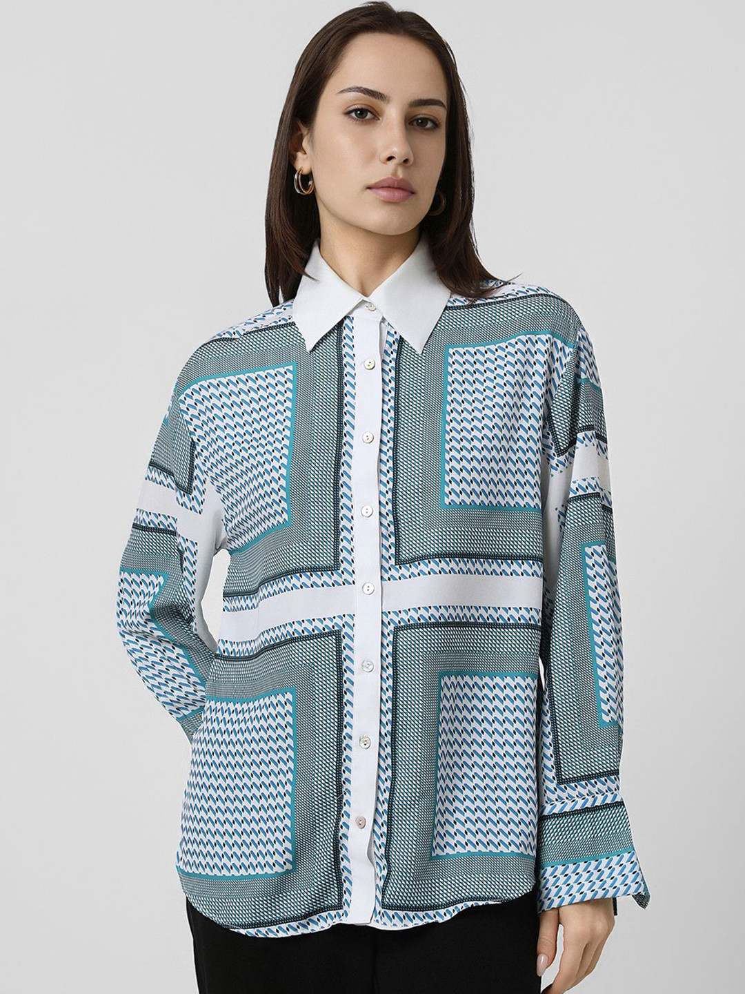 Van Heusen Woman Spread Collar Geometric Printed Formal Shirt