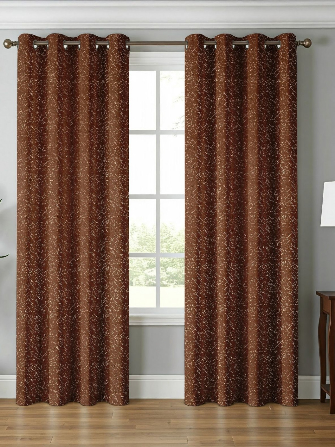 Galaxy Home Decor Brown 2 Pieces Self Design Room Darkening Long Door Velvet Curtains