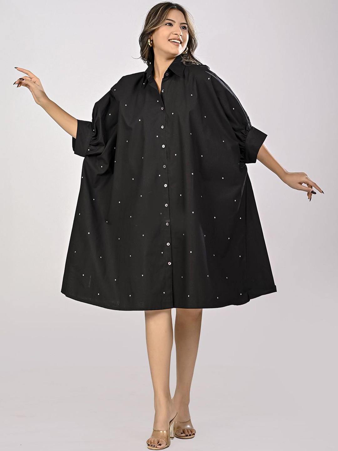 INAAYA JAIPUR Embellished Studs Cotton Kaftan Dress