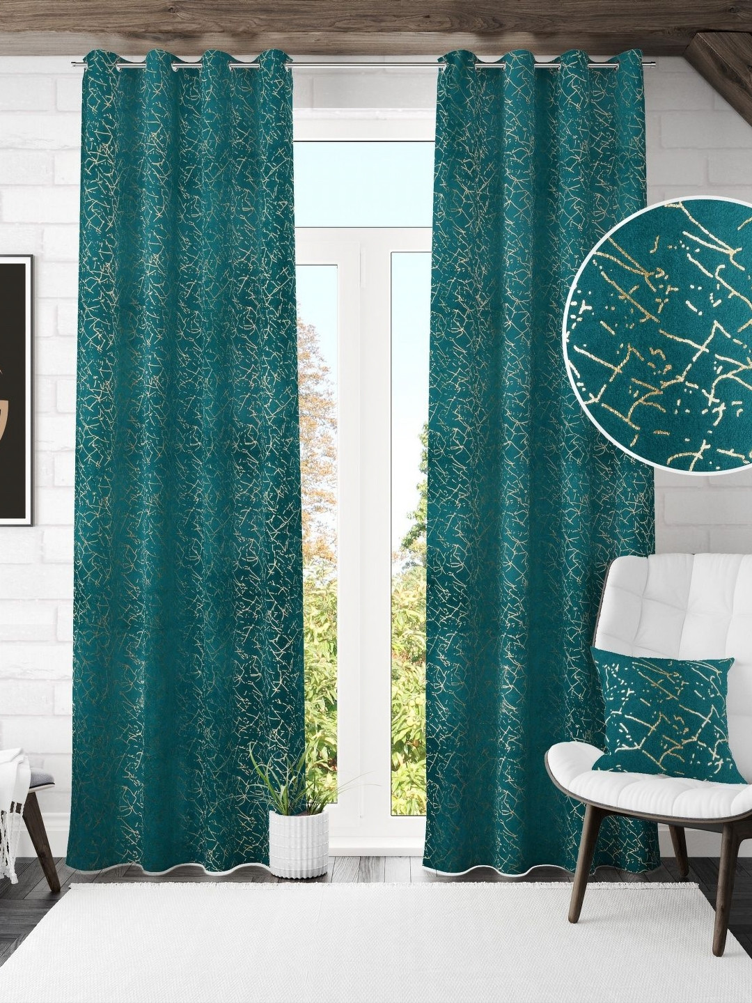 Galaxy Home Decor Blue 2 Pieces Self Design Room Darkening Velvet Door Curtain