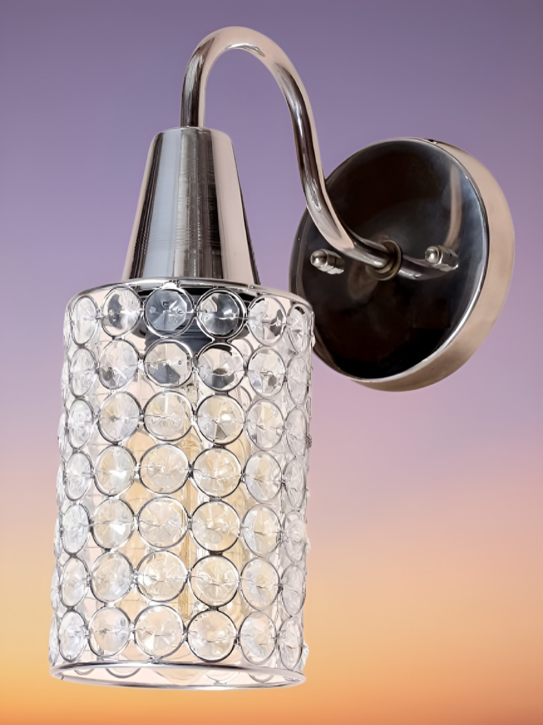 KINIS Silver-Toned & Transparent Textured Metal Cylinder Shaped Wall Lamp