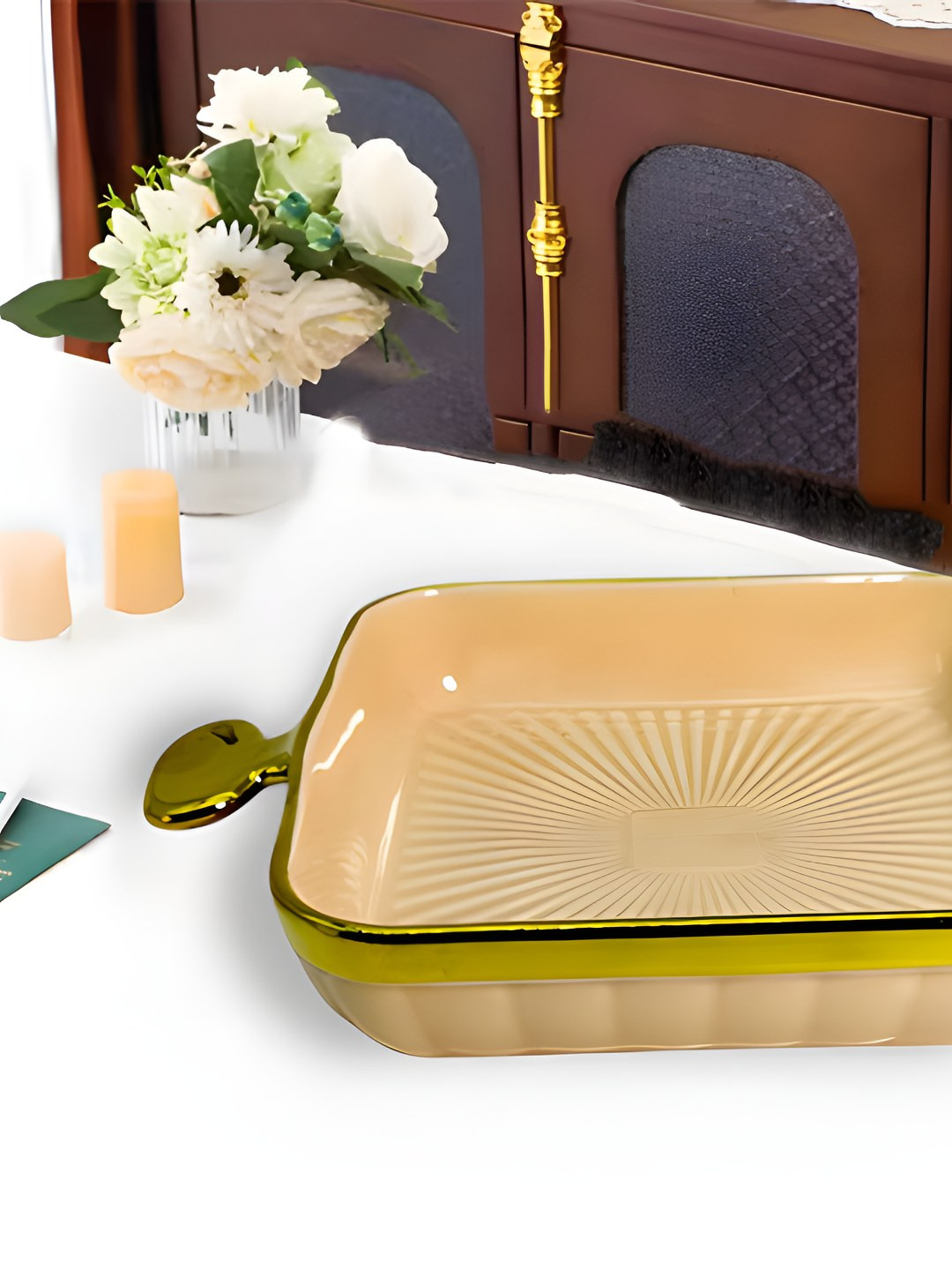 LEMONTREE Peach-Coloured & Gold-Toned Ceramic Glossy Easy to Clean Food Platter