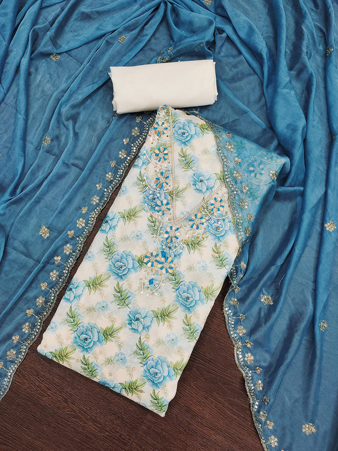 SHADOW & SAINING Printed Sequnnied Semi-Stitched Dress Material