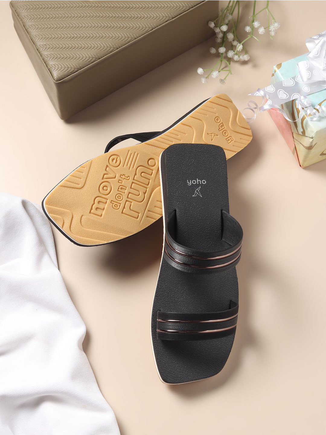 yoho Women Indiglo striped open toe flats