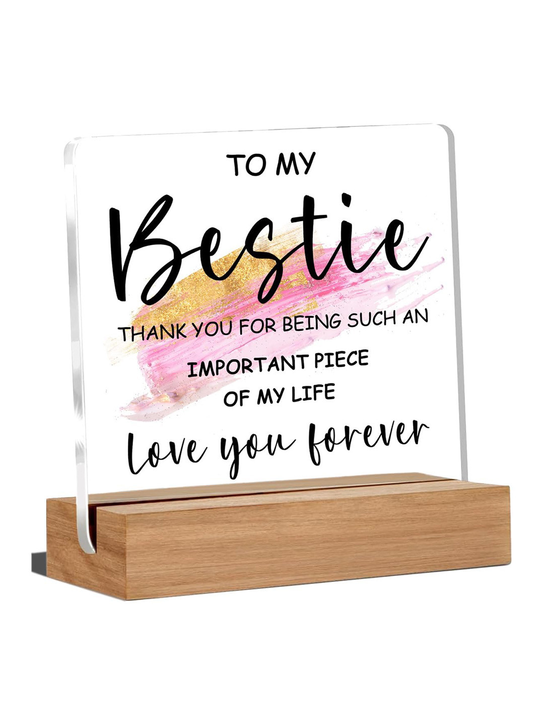 BS AMOR Thank You Gifts White Wood Natural Living Room Set of 2 Medium Showpieces - 5.8 Inches