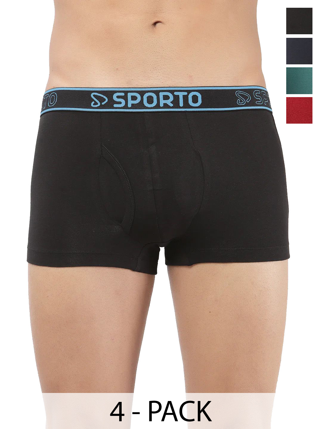 Sporto by Macho Pack Of 4 Combed Cotton ShortTrunk Sprto_M1022-B1-N1-Prt1-R1-S Trunk