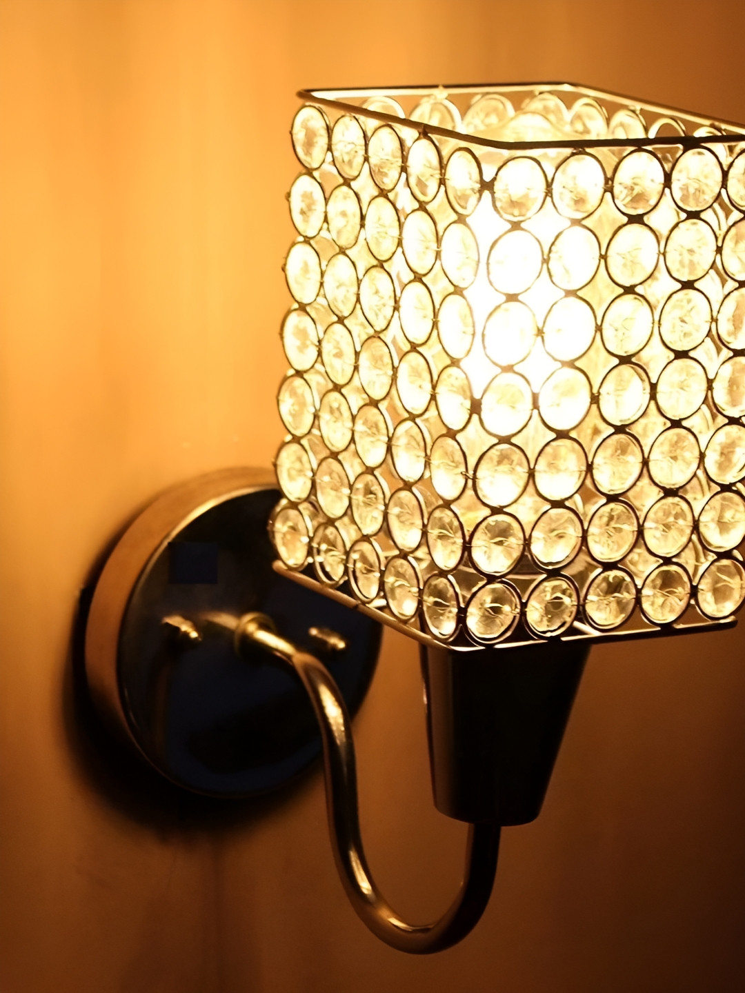 KINIS Silver-Toned & Purple Square Shaped Metal Wall Lamp