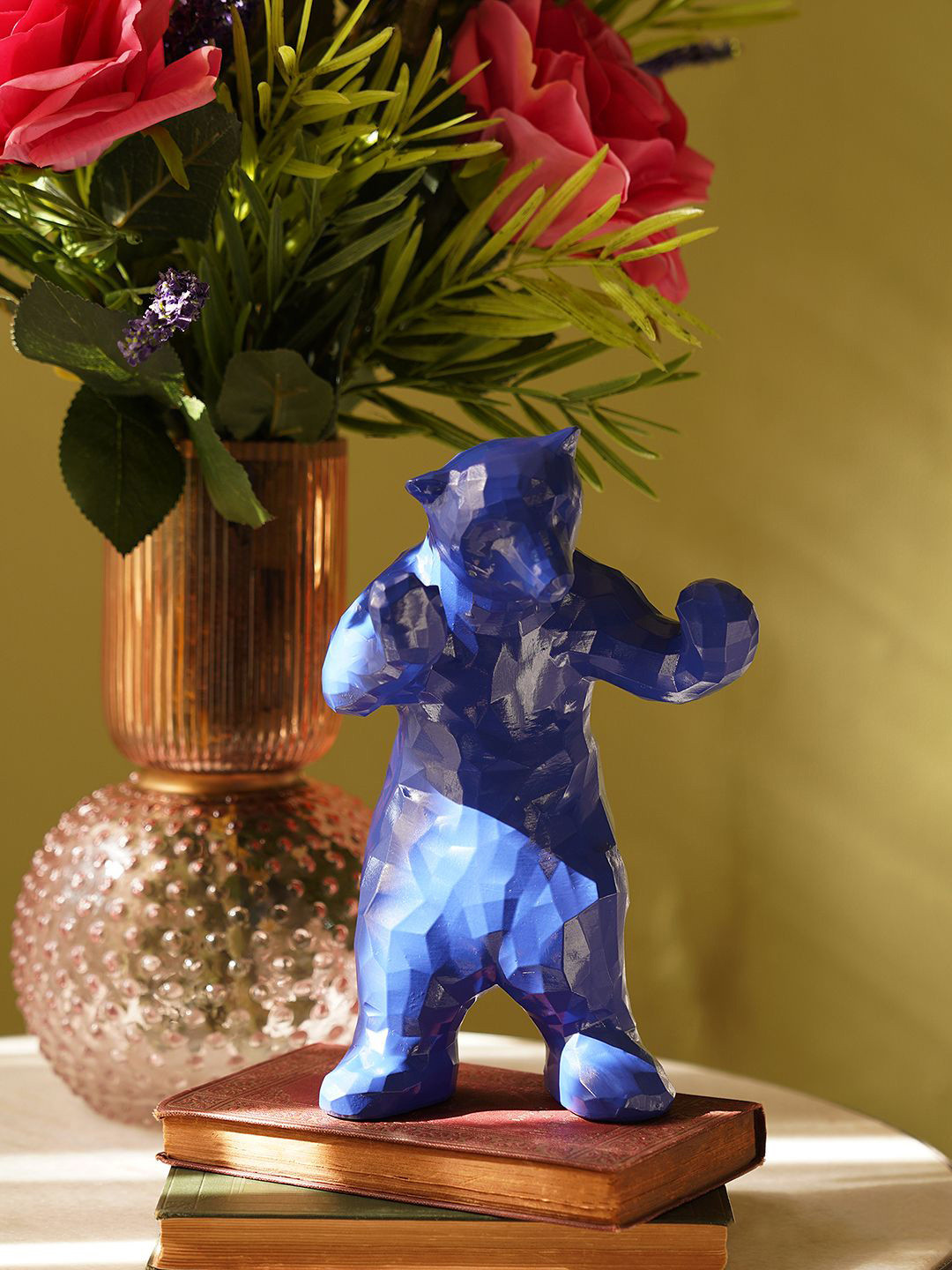 Pure Home and Living Bear Blue Polyresin Glossy Living Room Medium Showpiece - 8.7 Inches