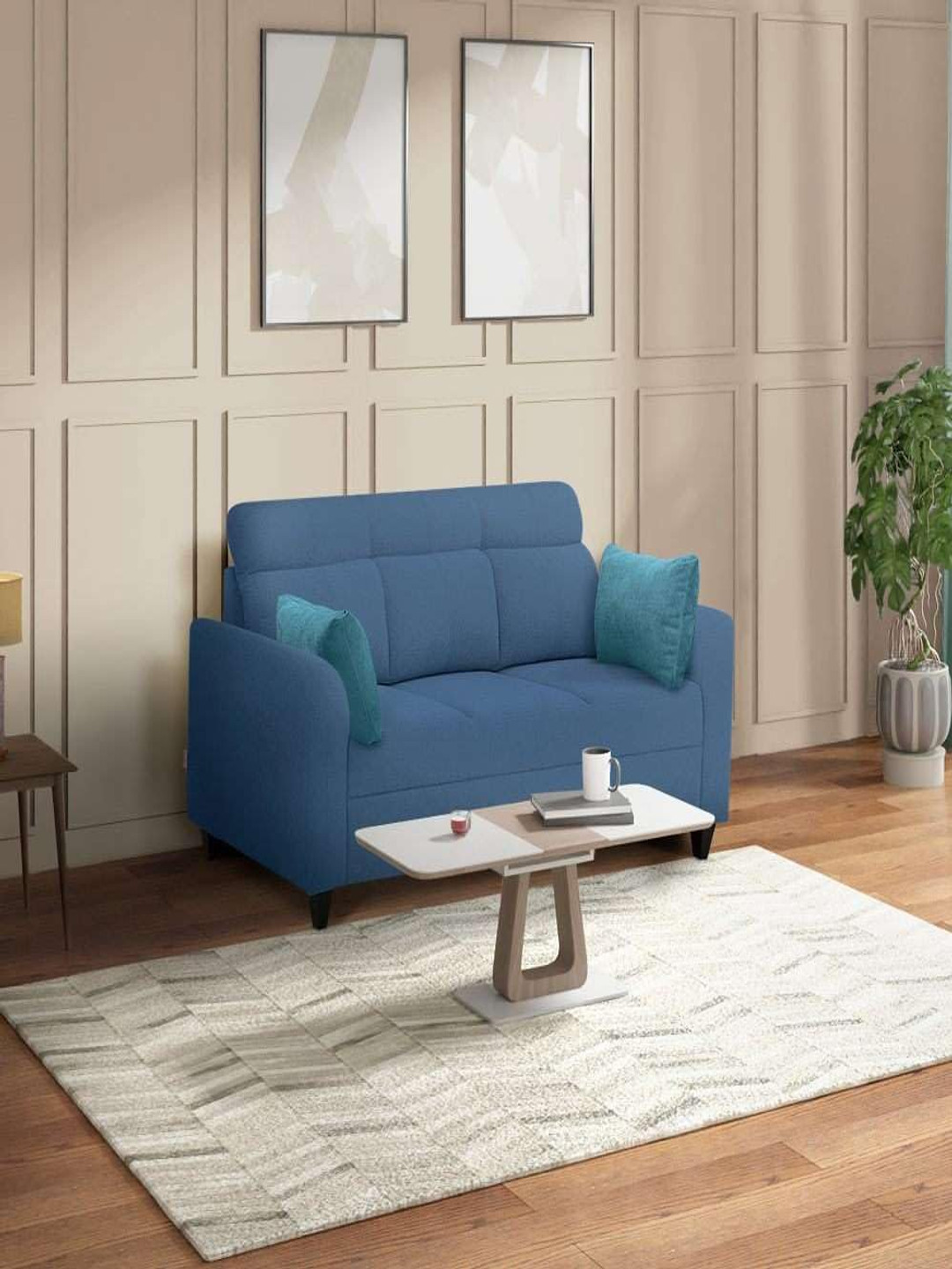 Duroflex Zivo Plus Twilight Blue Fabric 3 Seater Sofa Set