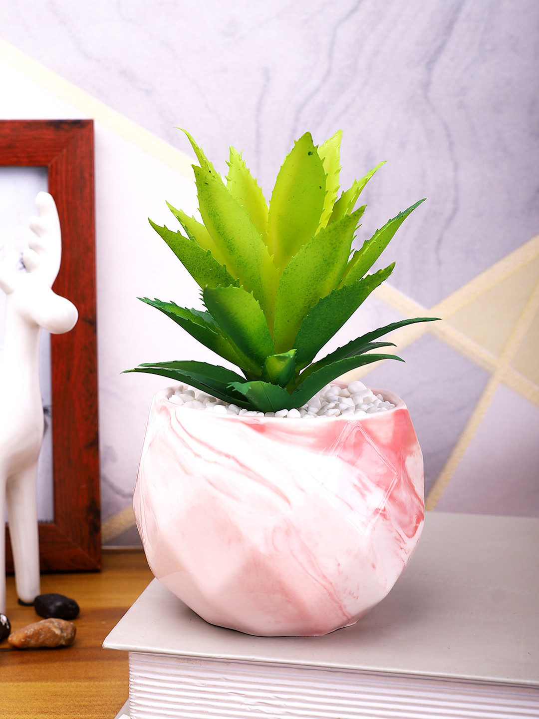 TAYHAA Pink 1 Pieces Aloe Vera Artificial Plant With Pot