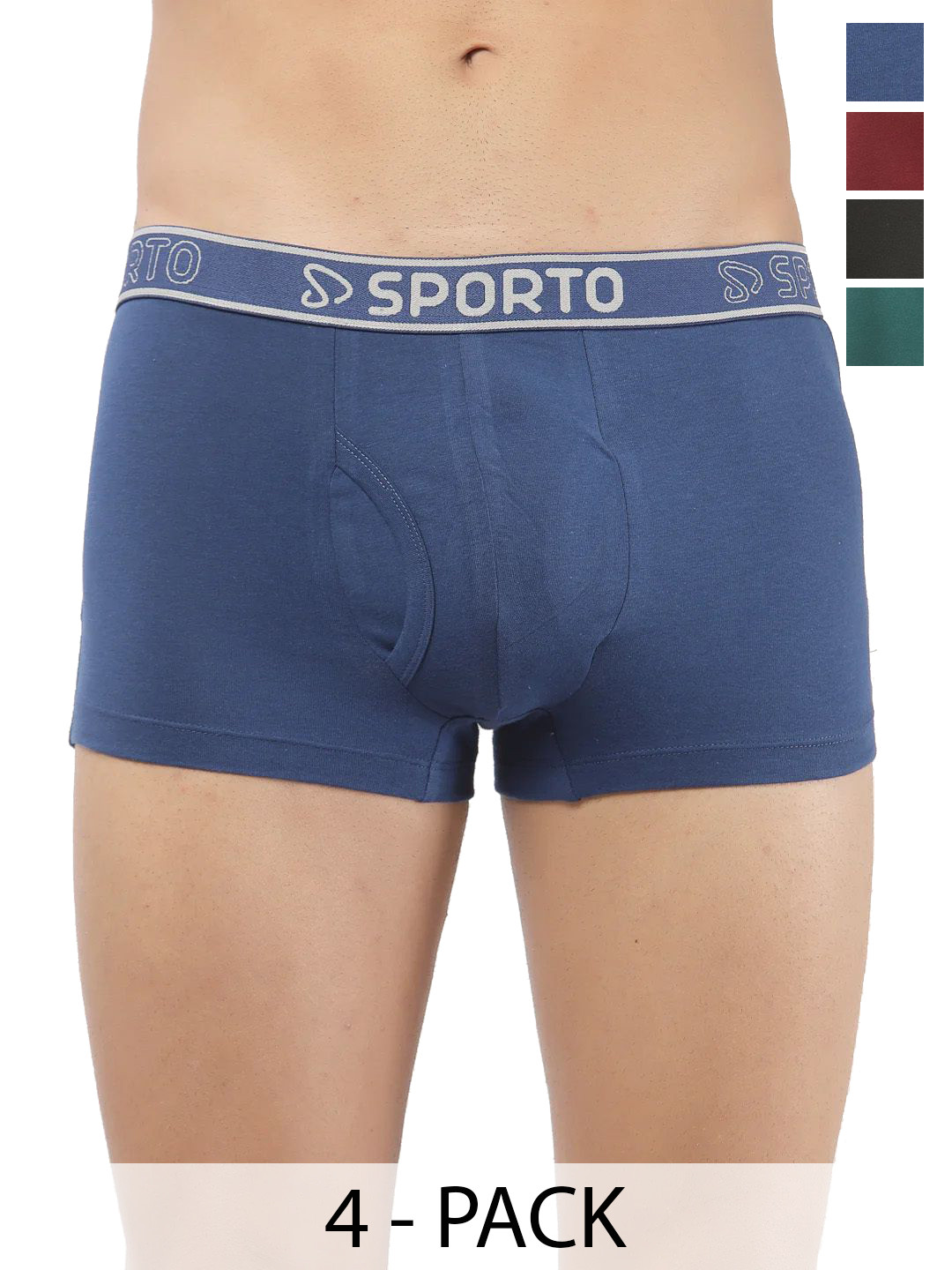 Sporto by Macho Men Pack Of 4 Short Trunk Sprto_M1022-Dnm1-M1-Olv1-Prt1-L Trunk