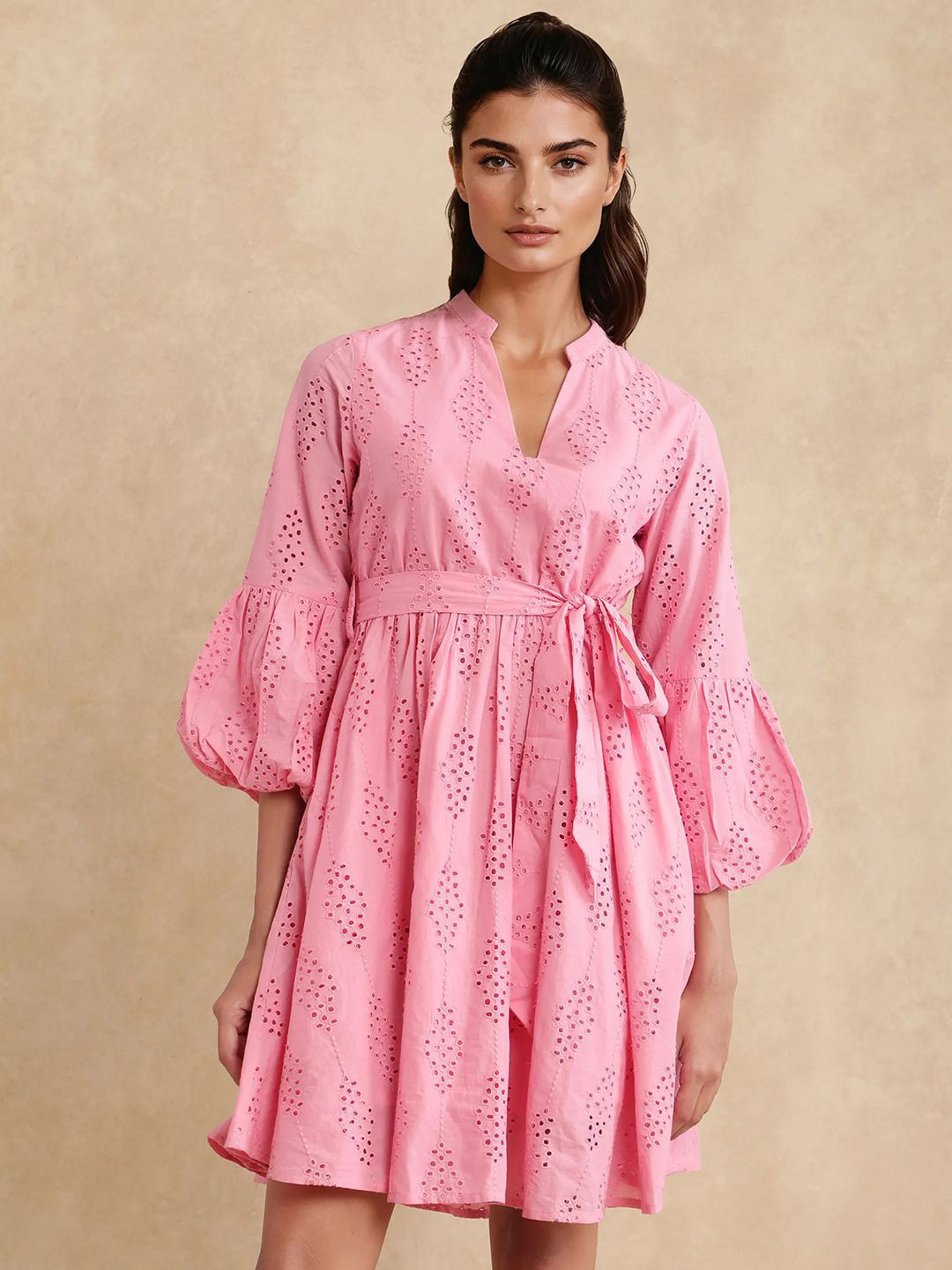 RAREISM Women Somlia Light Pink Fit and Flare Dresses