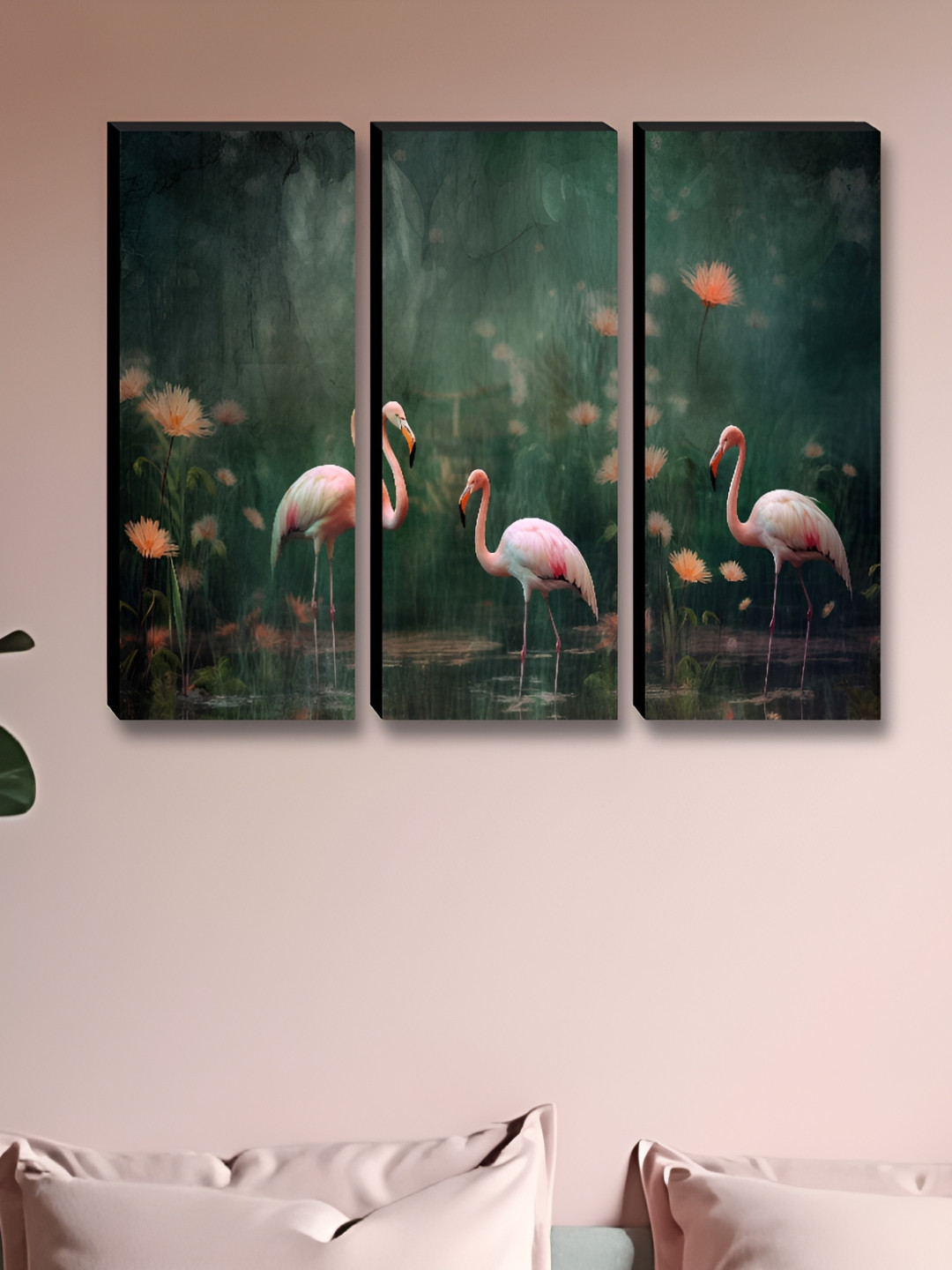 Myntra Elegant Homes Green & Pink 3 Pieces Duck Printed Wooden Wall Paintings