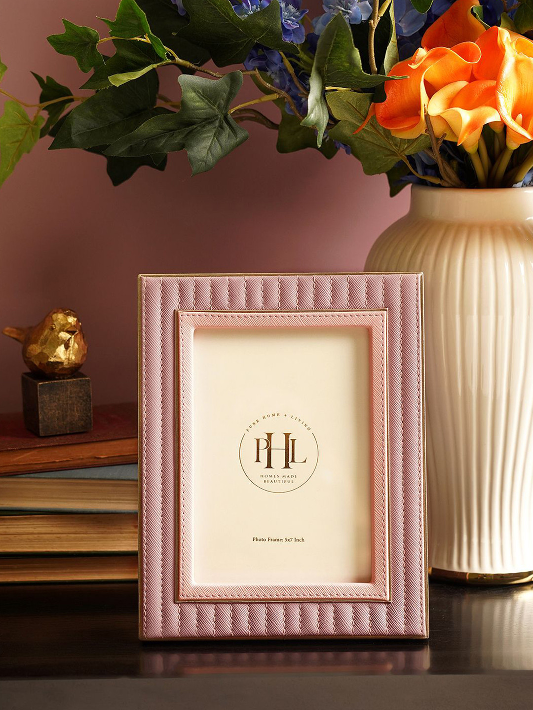 Pure Home and Living Purple & Pink Stitched Glass Table Photo Frame