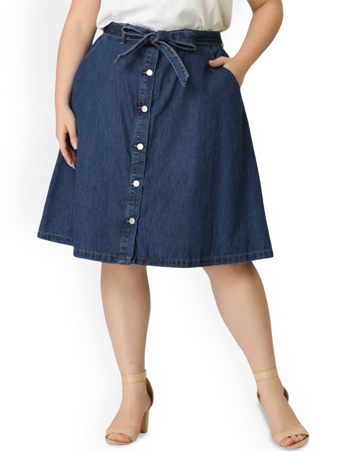 Tripursundari Fashion Women Dyed Plus Six Buttoned A-Line Knee Length Skirt