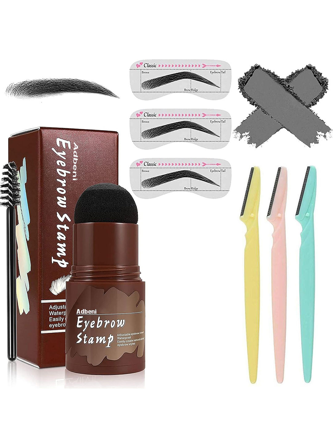 Adbeni Set Of 4 Twinkle Eyebrow Razor With Eyebrow Stamp - 24g - Light Brown