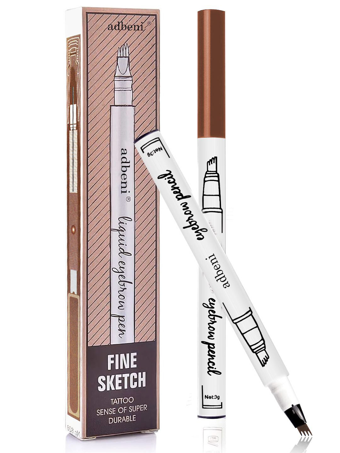 Adbeni Set Of 2 4 Forked Smudge-Proof Eyebrow Pencil - 3 g Each - Dark Brown - Black