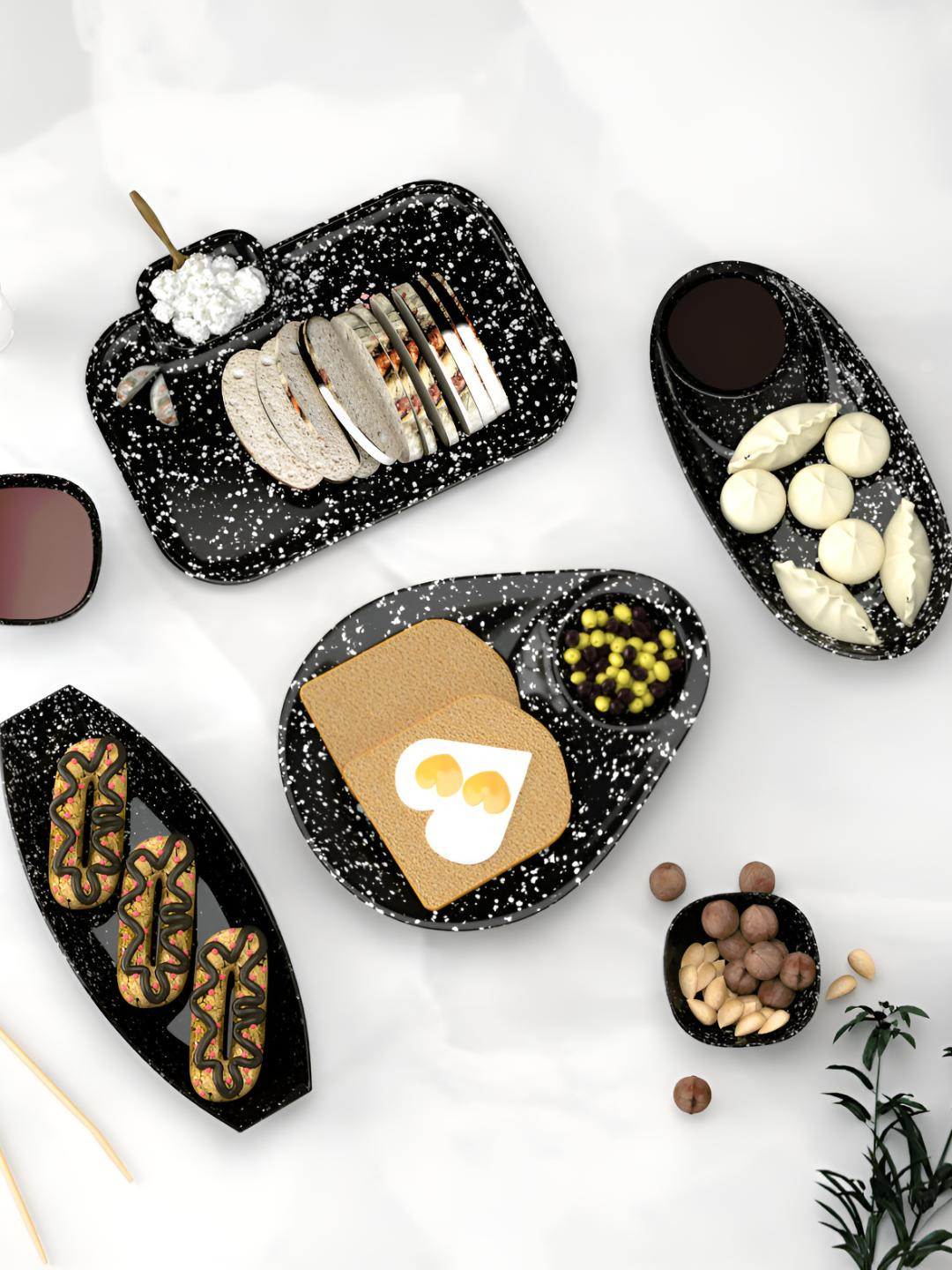 Castleite White & Black 6 Pieces Food Plater