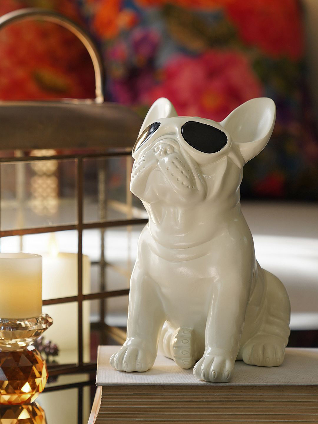 Pure Home and Living Pug Off White Polyresin Glossy Living Room Medium Showpiece - 8.9 Inches