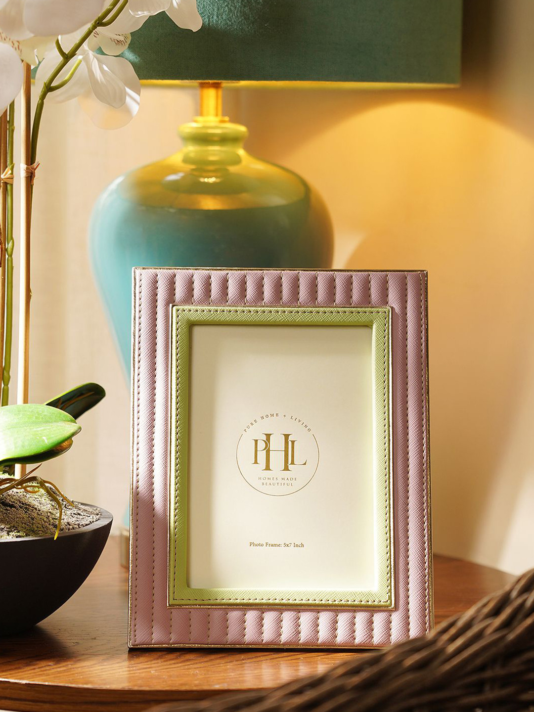 Pure Home and Living Purple & Green Stitched Glass Table Photo Frame