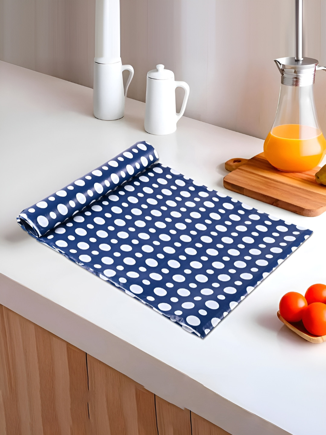 Myntra Elegant Homes Navy Blue & White Polka Dot Printed Shelf Liner Organiser