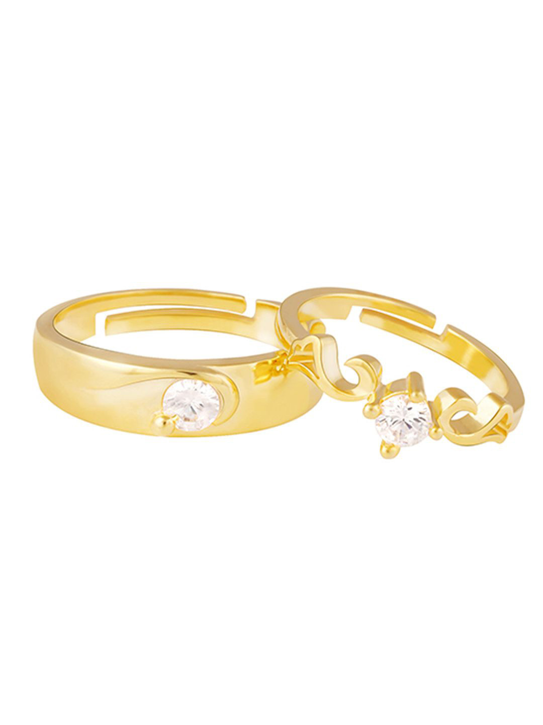 GIVA Unisex Set of 2 Gold Plated 925 Silver Cubic Zircon Studded Glowing In Love Rings