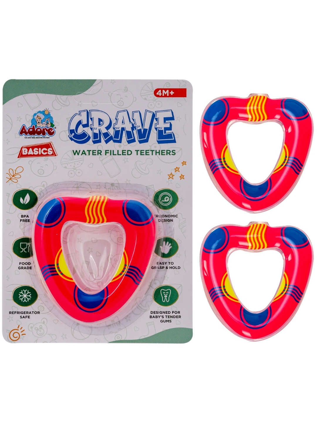 Adore Kids 2Pc Pink & Blue Heart Shape Crave Water Filled Teethers