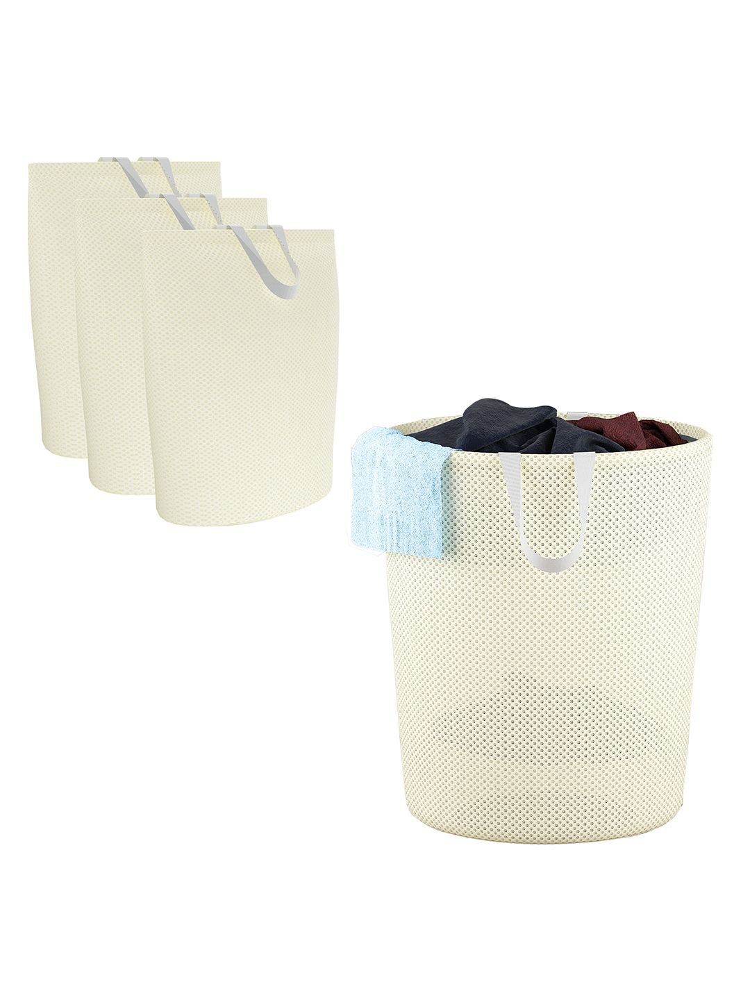 Kuber Industries Beige 4 Pieces Reusable Foldable Lightweight Laundry Bags With Handle